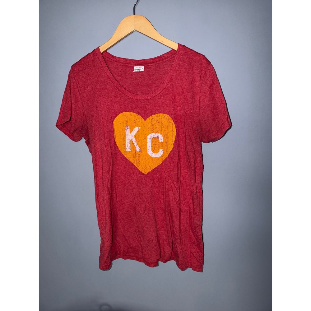 Charlie Hustle Kansas City KC Heart Red Heathered Scoop Neck Graphic Tee XXL‎